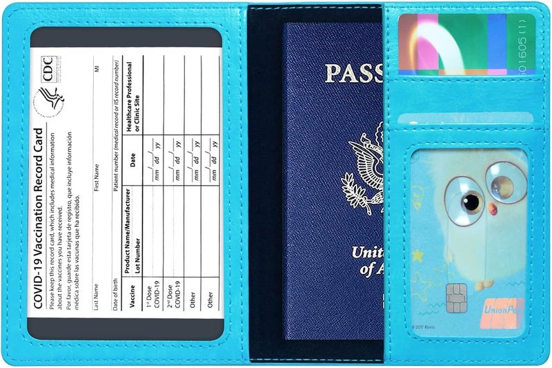 KAOBAN Passport Holder Cover Wallet Case RFID Blocking Leather Card Slot Travel Accessories Documents Organizer Protector for Women Men, Sky Blue - Image 4